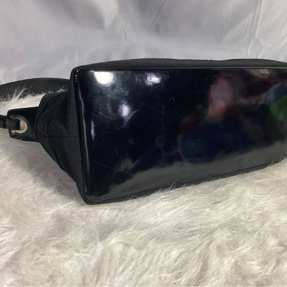 SOLD……..Salvatore Ferragamo Small Black Canvas Patent Leather Shoulder Bag VGUC - Picture 6 of 11